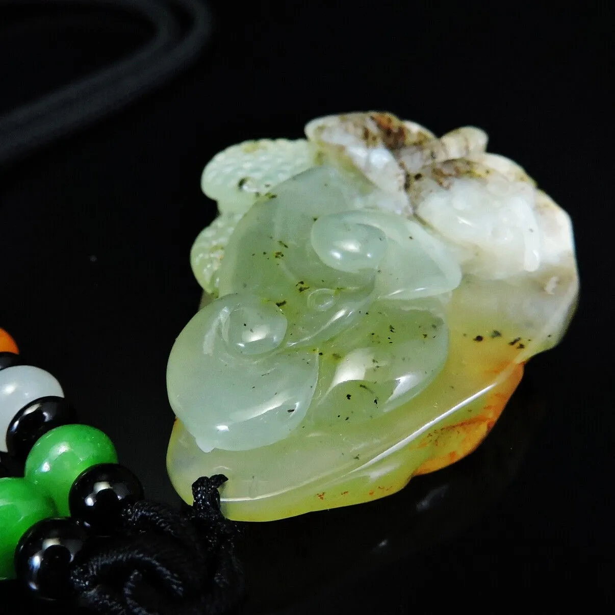 100% Natural Hand-Carved Jade Pendant Jadeite Necklace Butterfly & Ruyi