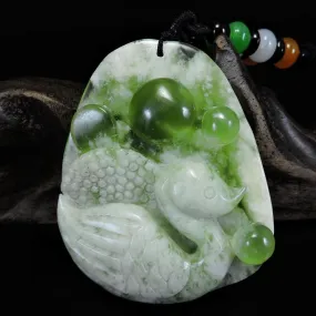 100% Natural Hand-Carved Jade Pendant Jadeite Necklace Swan & Coin