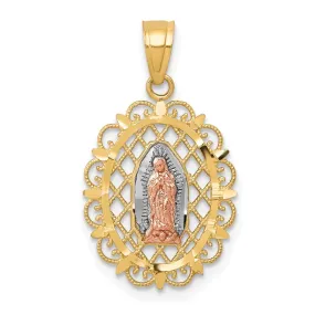 10k Two Tone Gold Mary Our Lady of Guadalupe Pendant, 22x13mm