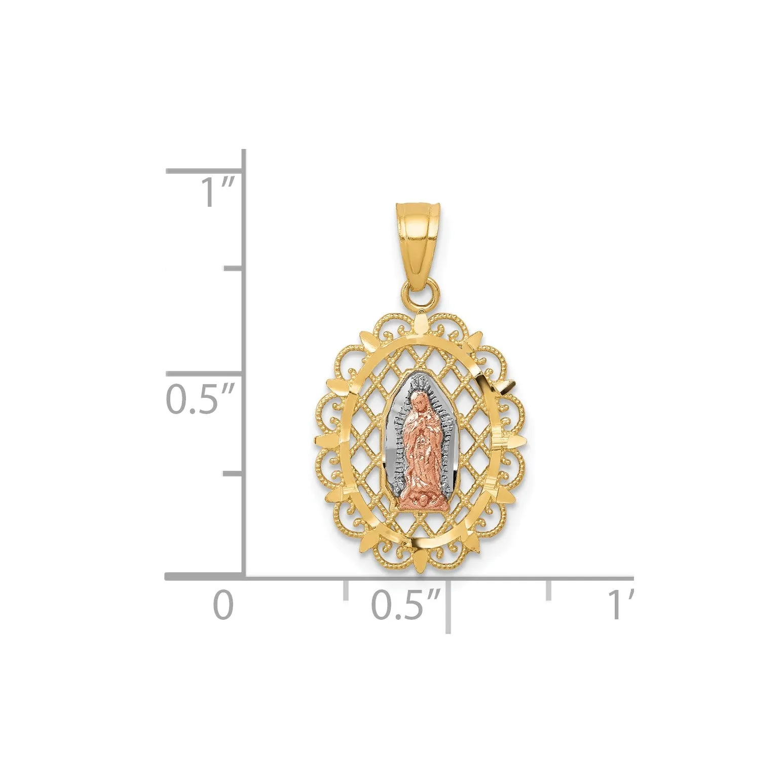 10k Two Tone Gold Mary Our Lady of Guadalupe Pendant, 22x13mm