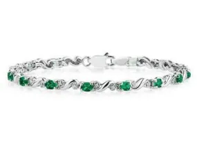 10K White Gold Diamond And  Emerald  Bracelet