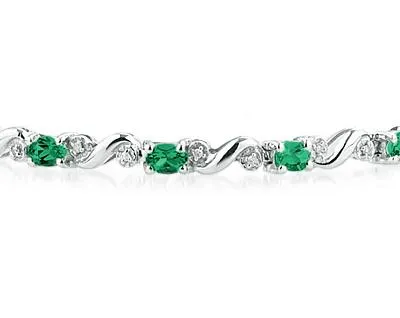 10K White Gold Diamond And  Emerald  Bracelet