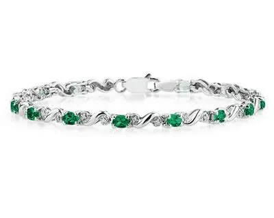 10K White Gold Diamond And  Emerald  Bracelet