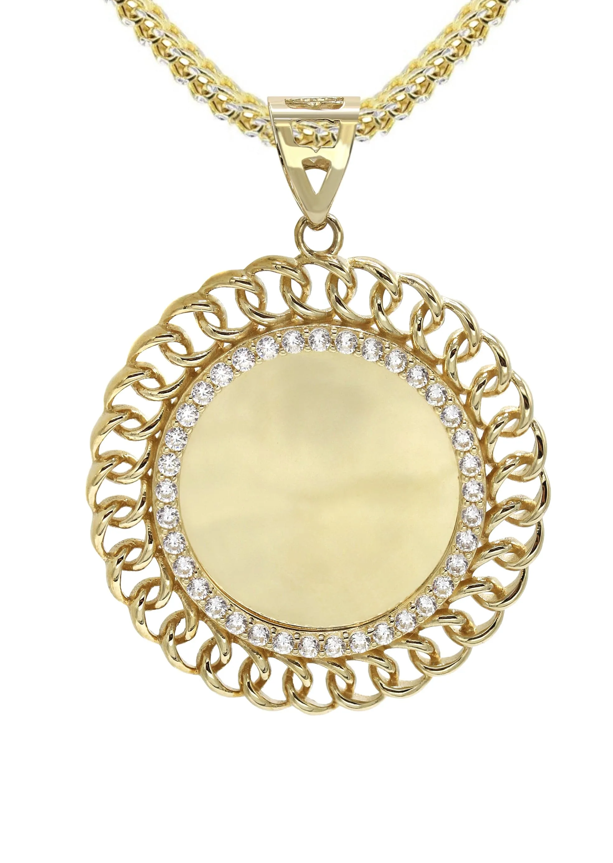 10K Yellow Gold Round Curb Picture Necklace | Appx. 19.9 Grams