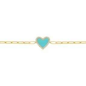 14K GOLD DIAMOND TURQUOISE HAILEY HEART CHAIN BRACELET