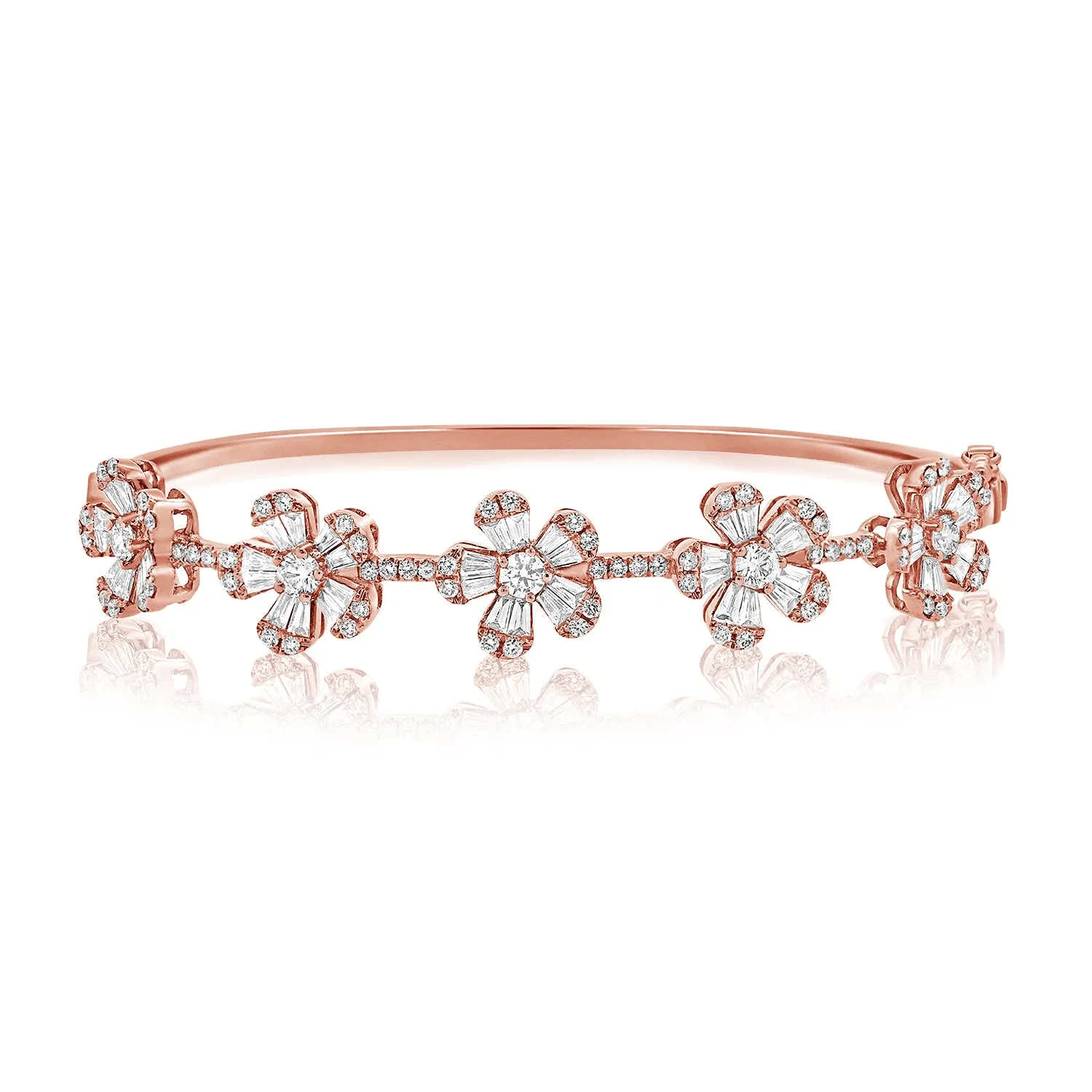 14K Gold Flower Station Diamond Bangle