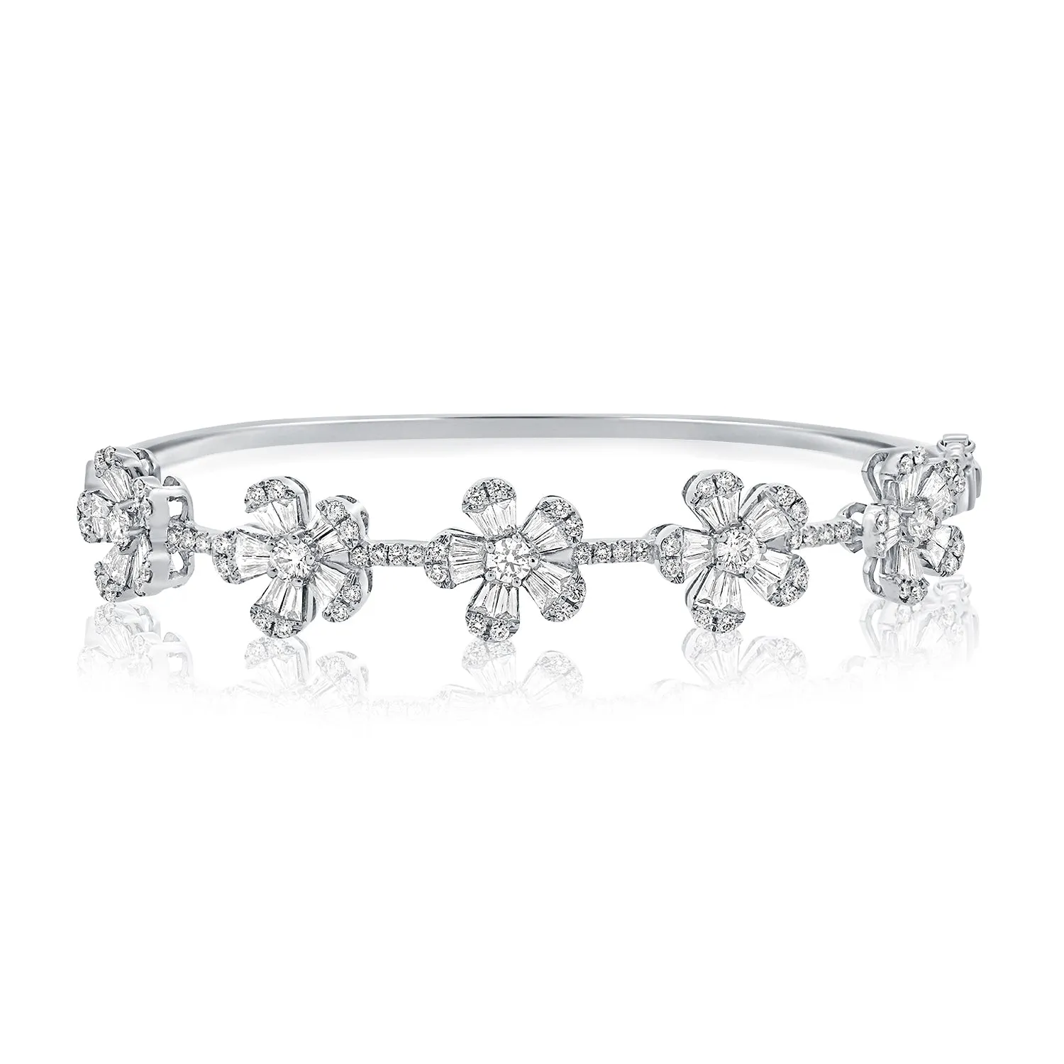 14K Gold Flower Station Diamond Bangle