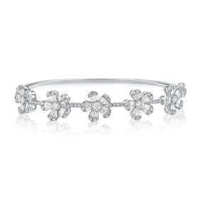 14K Gold Flower Station Diamond Bangle