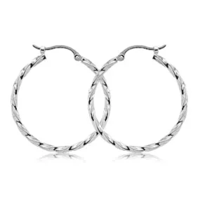 14k White Gold Twisted Hoop Earrings