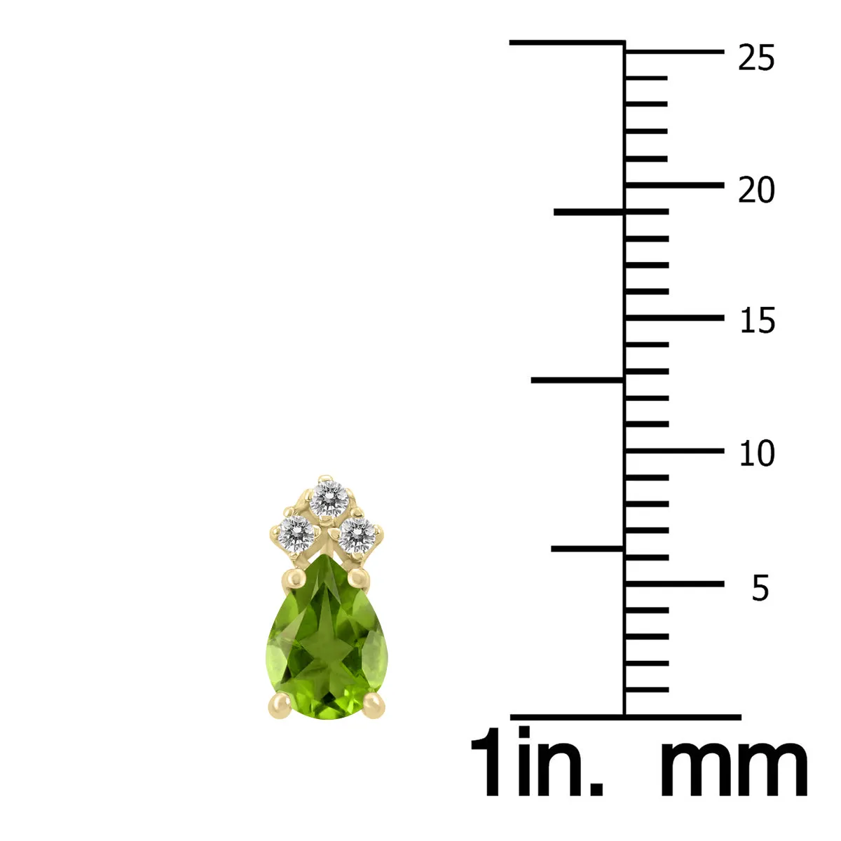 14K Yellow Gold 6X4Mm Pear Peridot And Three Stone Diamond Earrings