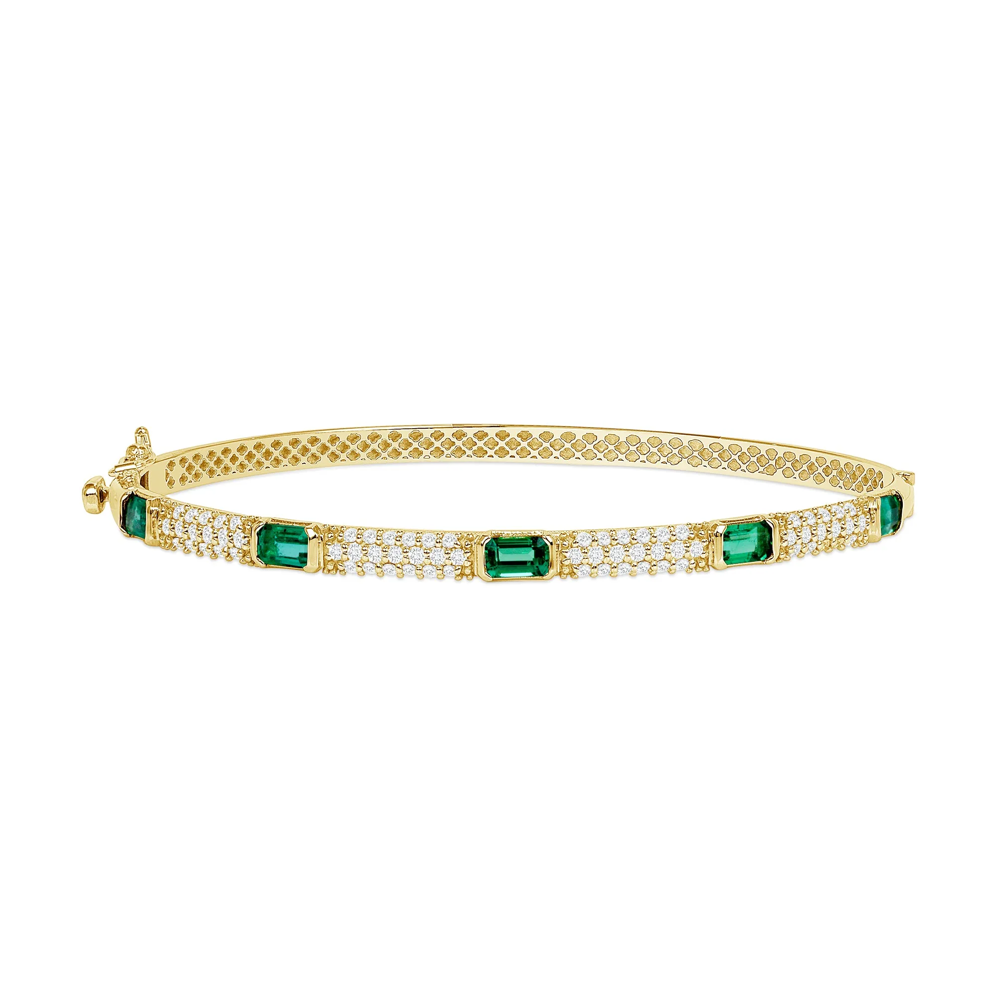 14K Yellow Gold Emerald & Diamond Bangle
