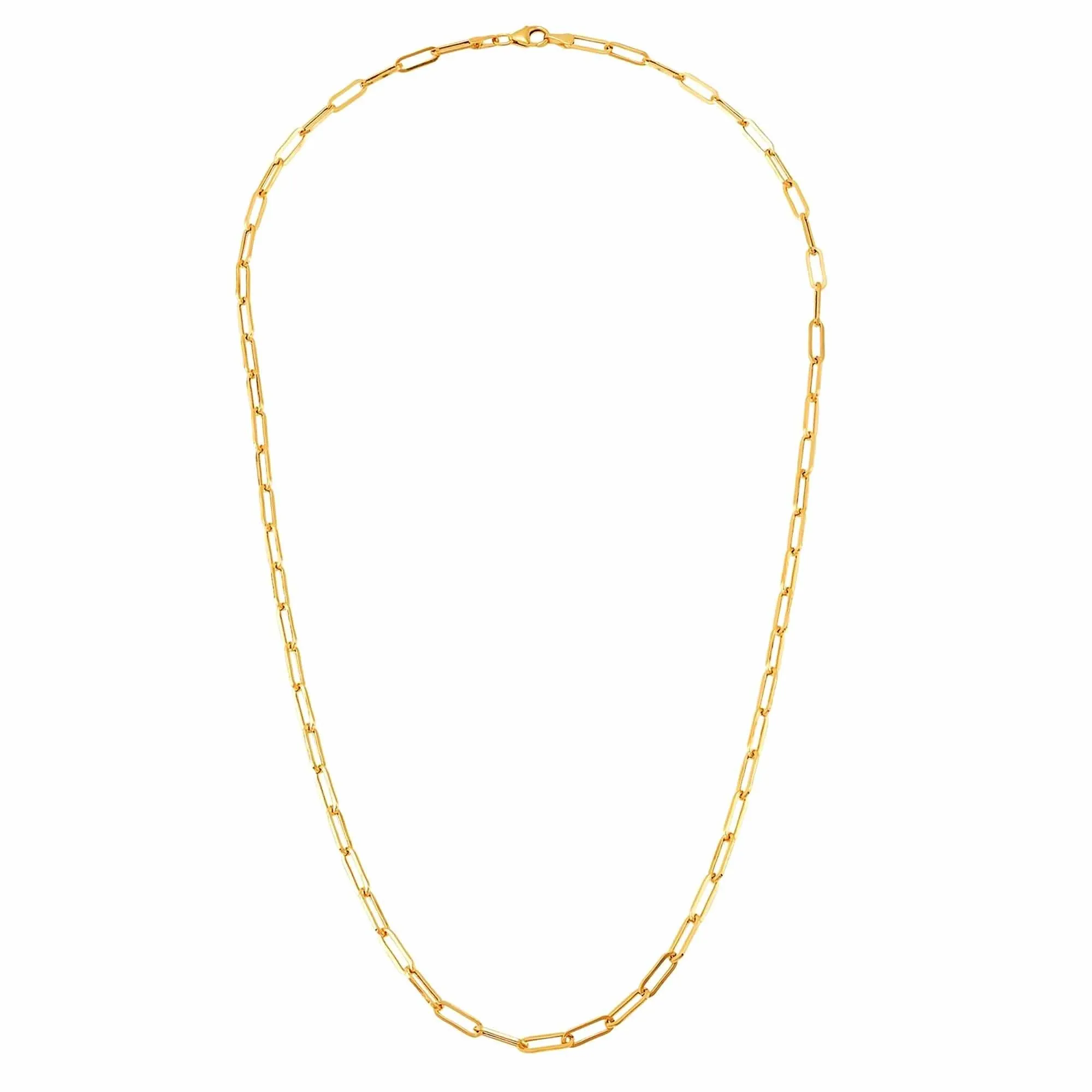 14k Yellow Gold Paperclip Chain Bracelet, 7"