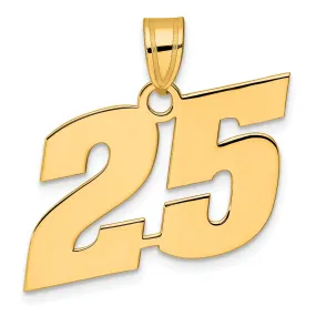 14k Yellow Gold Polished Finish Block Script Design Number 25 Charm Pendant
