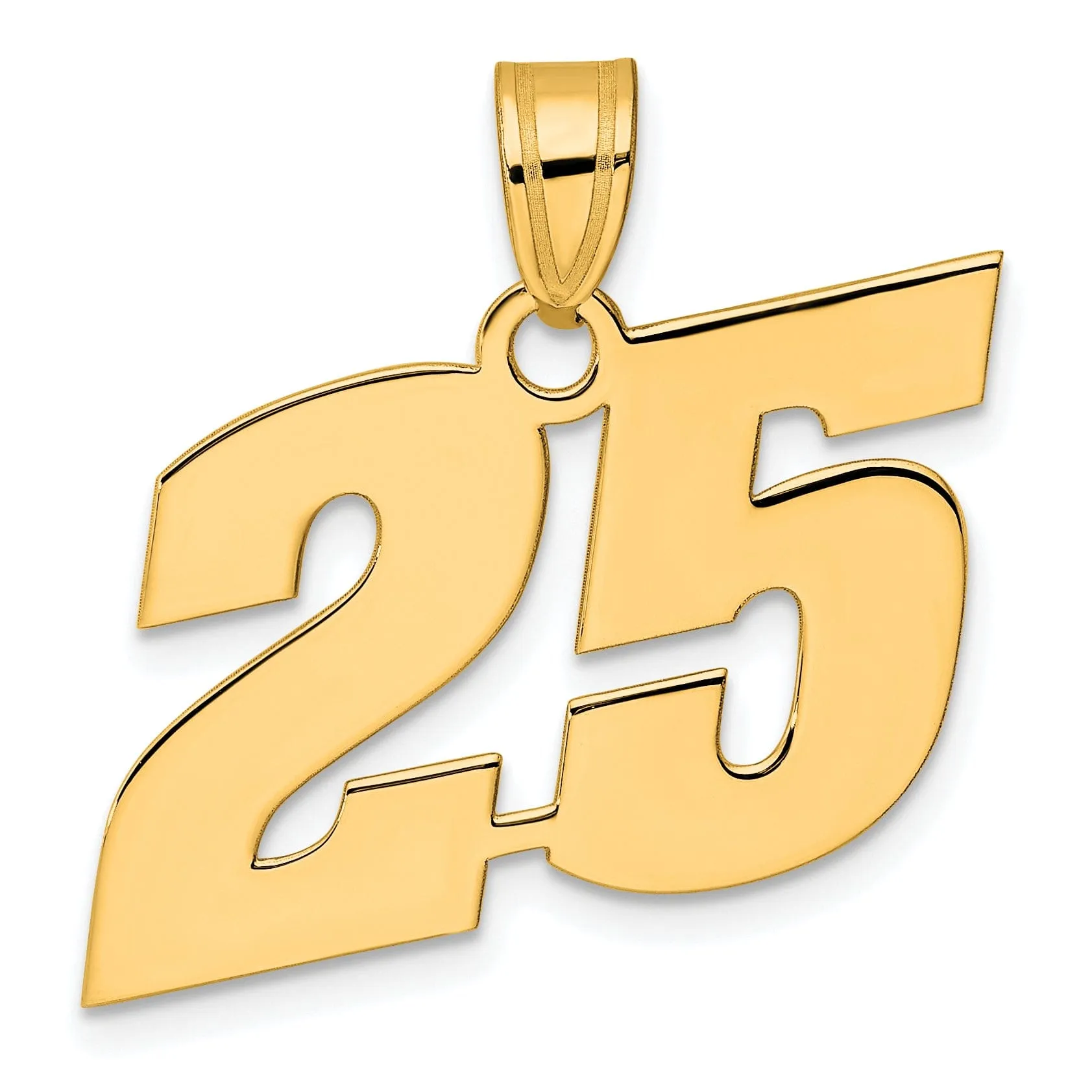 14k Yellow Gold Polished Finish Block Script Design Number 25 Charm Pendant