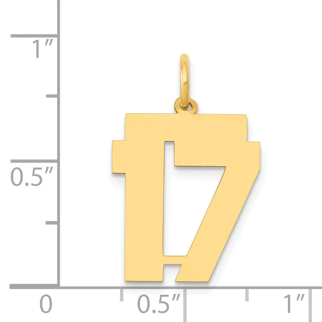 14K Yellow Gold Polished Finish Medium Size Number 17 Charm Pendant