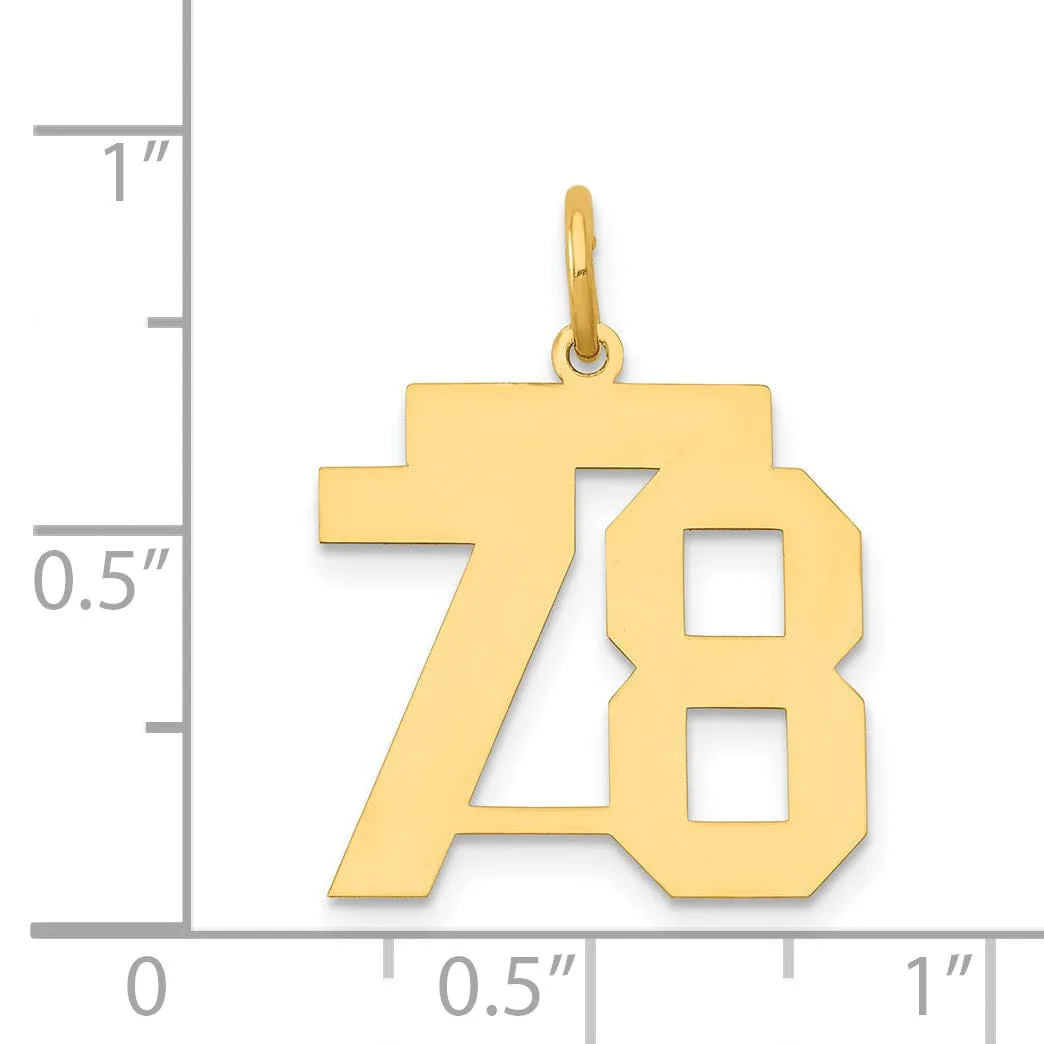 14K Yellow Gold Polished Finish Medium Size Number 78 Charm Pendant