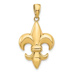 14k Yellow Gold Solid Polished Finish Concave Shape Medium Size Fleur-De-Lis Design Charm Pendant