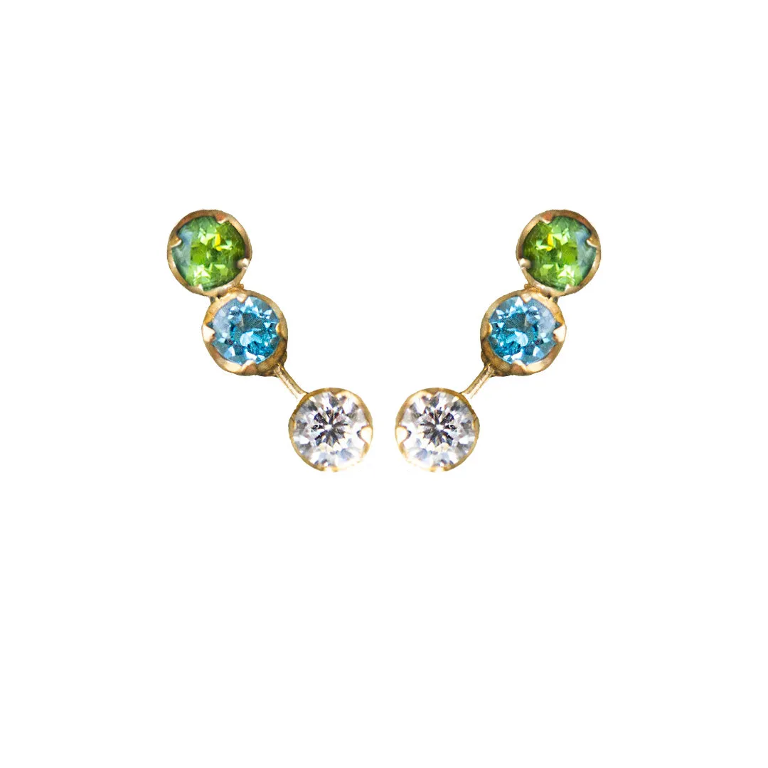14K Yellow Gold White, Blue Topaz and Peridot Round Gemstones Crawler