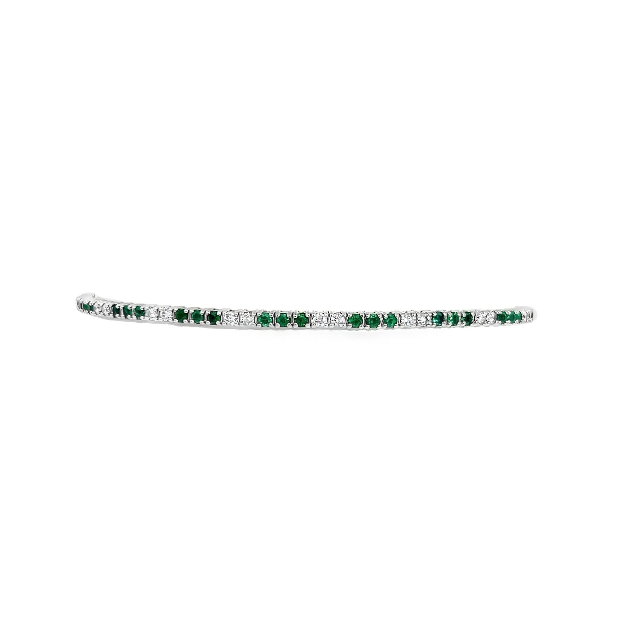14kt White Gold Diamond and Emerald Bangle Bracelet