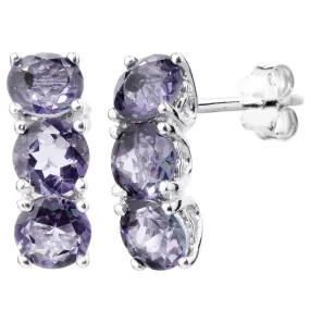 1.75 cttw 3 Stone Purple Amethyst Dangle Earrings .925 Sterling Silver Rhodium