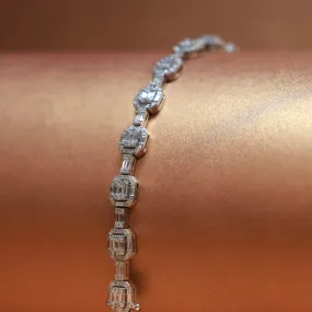 18ct White Gold Diamond Bracelet - Baguette Cut Diamonds in Emerald Shape halo setting