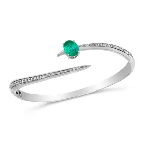 18k Amazonia (cocar) White Gold Bracelet/bangle With 0.77 Cts Vs-Gh Diamonds  And Emerald