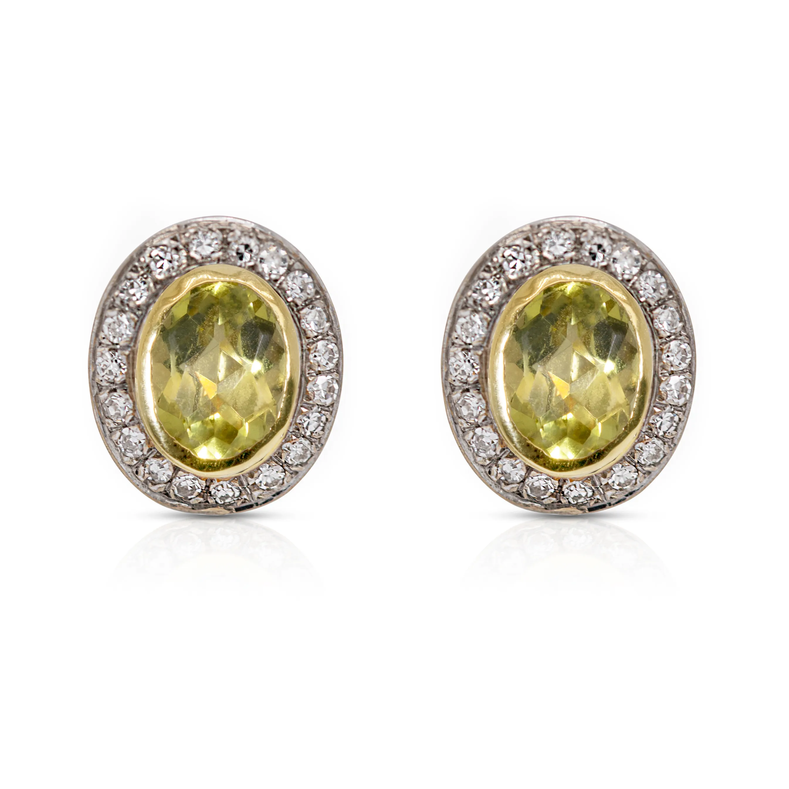 18K Gold, Peridot and Diamond Pave Oval SW Earrings