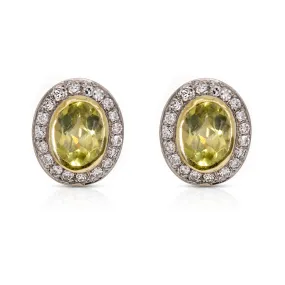 18K Gold, Peridot and Diamond Pave Oval SW Earrings