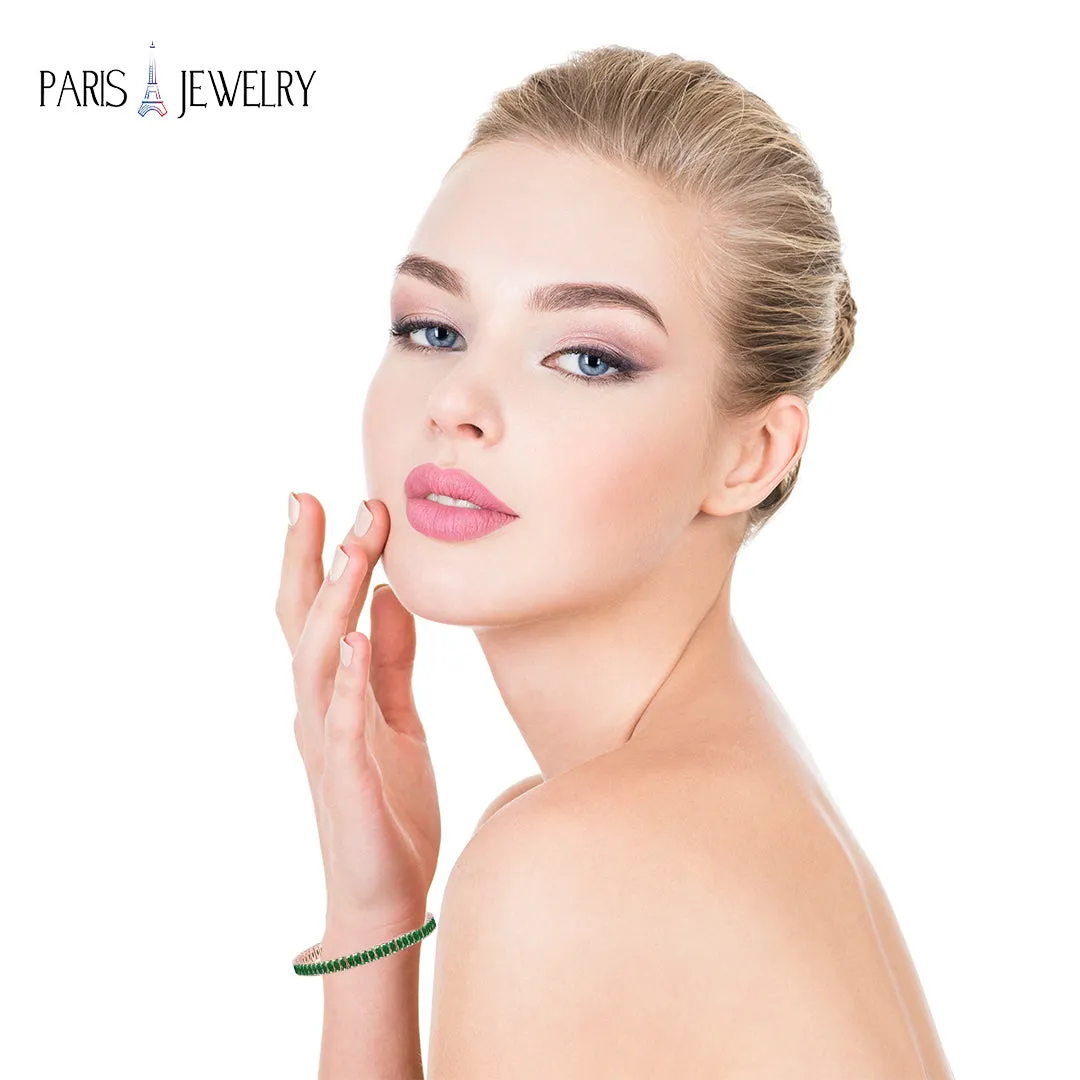 18K Rose Gold Created Emerald Princess Halo Pendant Necklace, Earrings and Tennis Bracelet Jewelry Set Plated