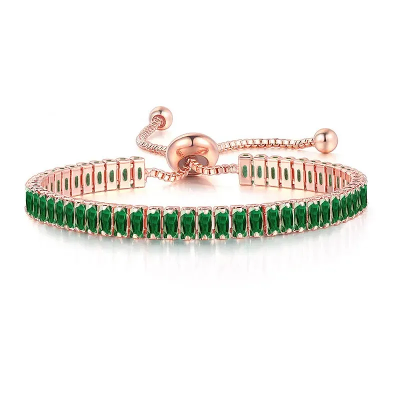 18K Rose Gold Created Emerald Princess Halo Pendant Necklace, Earrings and Tennis Bracelet Jewelry Set Plated