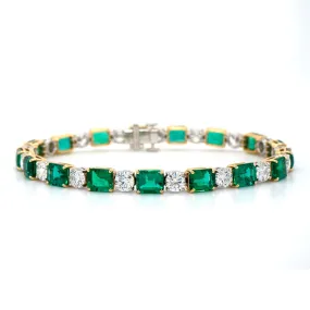 18K Two-Tone Alternating Emerald and Diamond Bracelet
