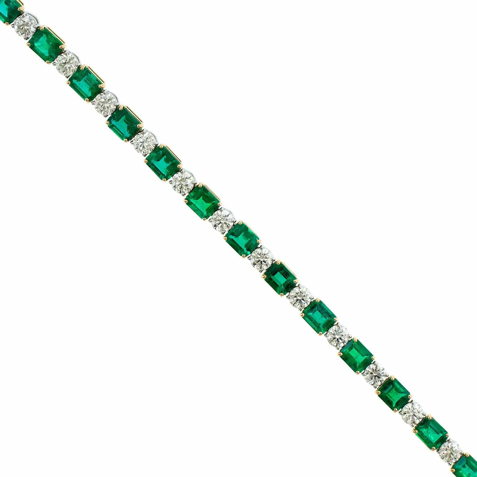 18K Two-Tone Alternating Emerald and Diamond Bracelet