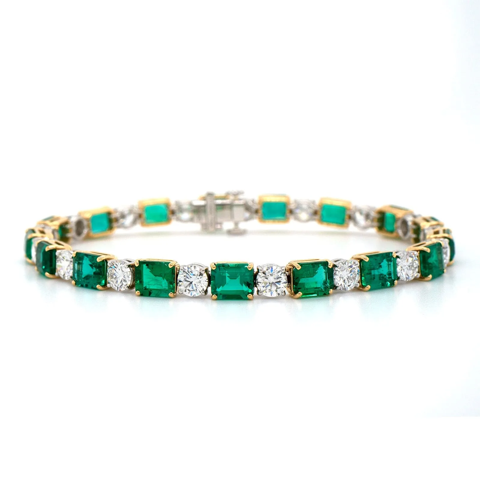 18K Two-Tone Alternating Emerald and Diamond Bracelet