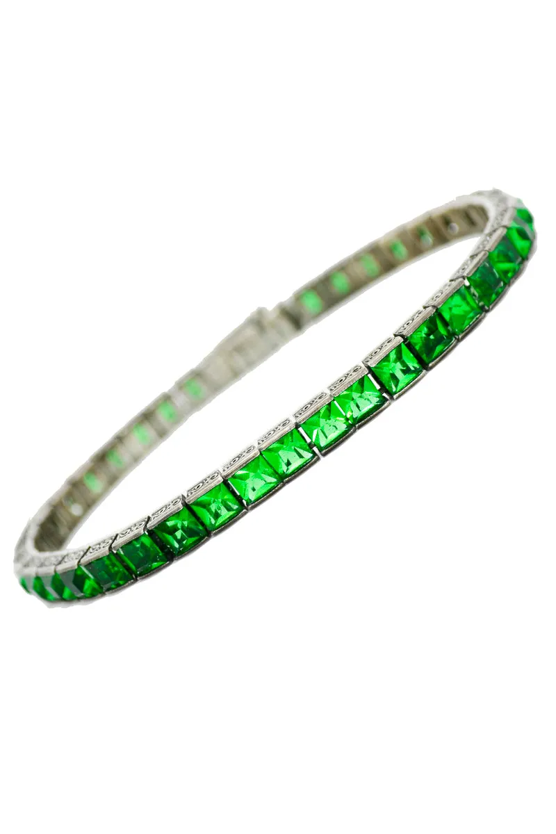 1920s Art Deco Wachenheimer Bros Diamonbar Green Sterling Silver Bracelet