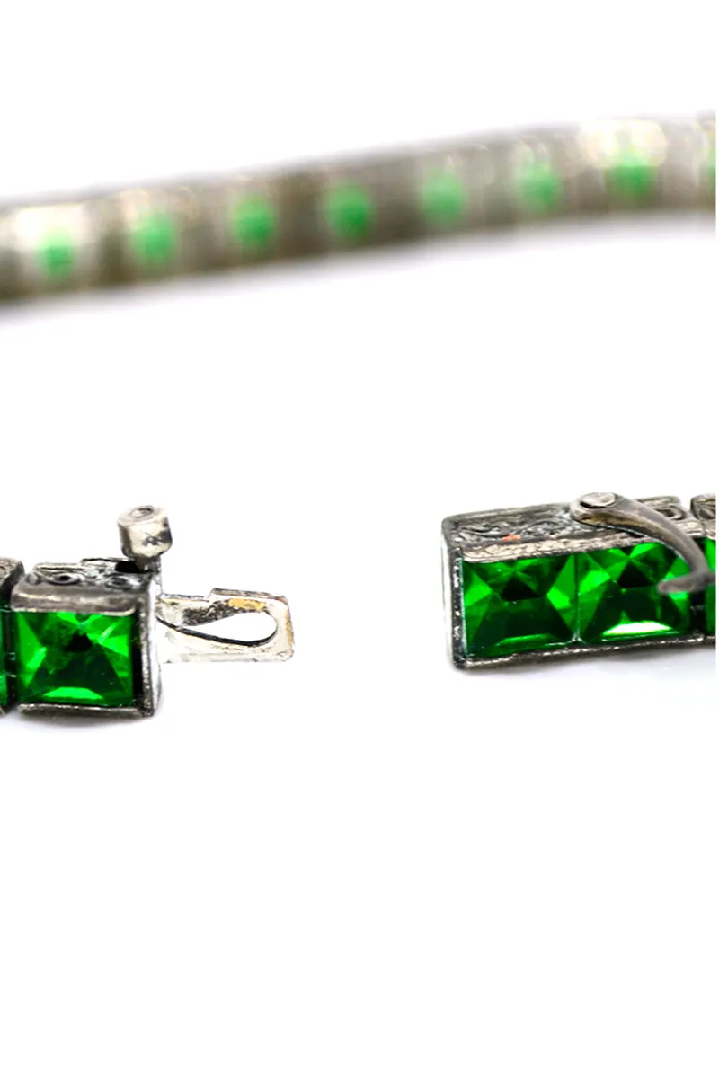 1920s Art Deco Wachenheimer Bros Diamonbar Green Sterling Silver Bracelet