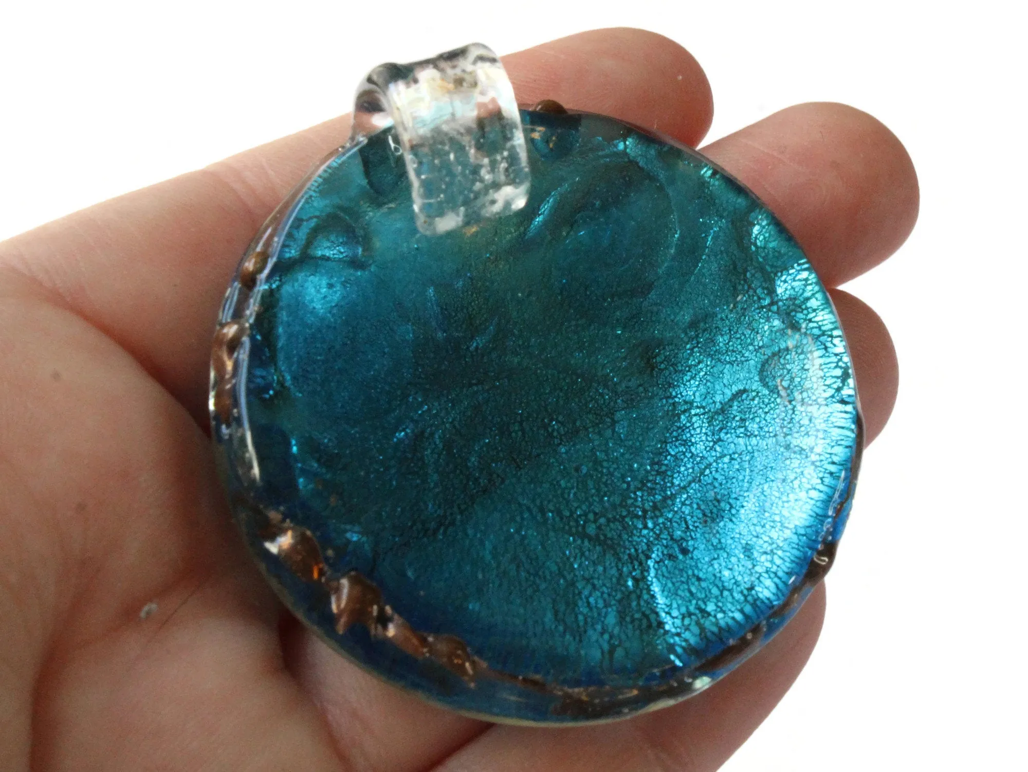 52mm Sky Blue Foil Glass Round Pendant