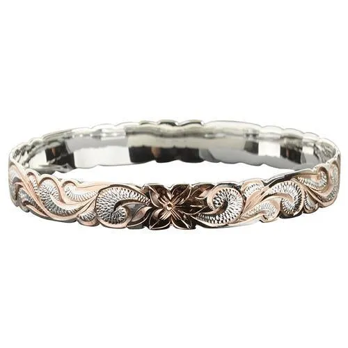 925 Sterling Silver Hand Carved Hawaiian Queen Bangles 2 Tones - 6mm to 18mm