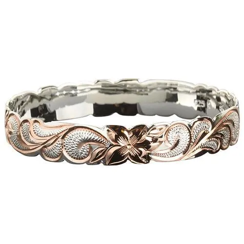925 Sterling Silver Hand Carved Hawaiian Queen Bangles 2 Tones - 6mm to 18mm