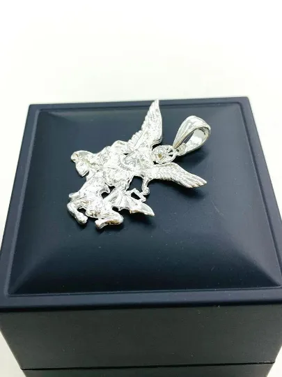 925 Sterling Silver Saint Michael Pendant Charm 35x27mm San Miguel Arcángel Dije