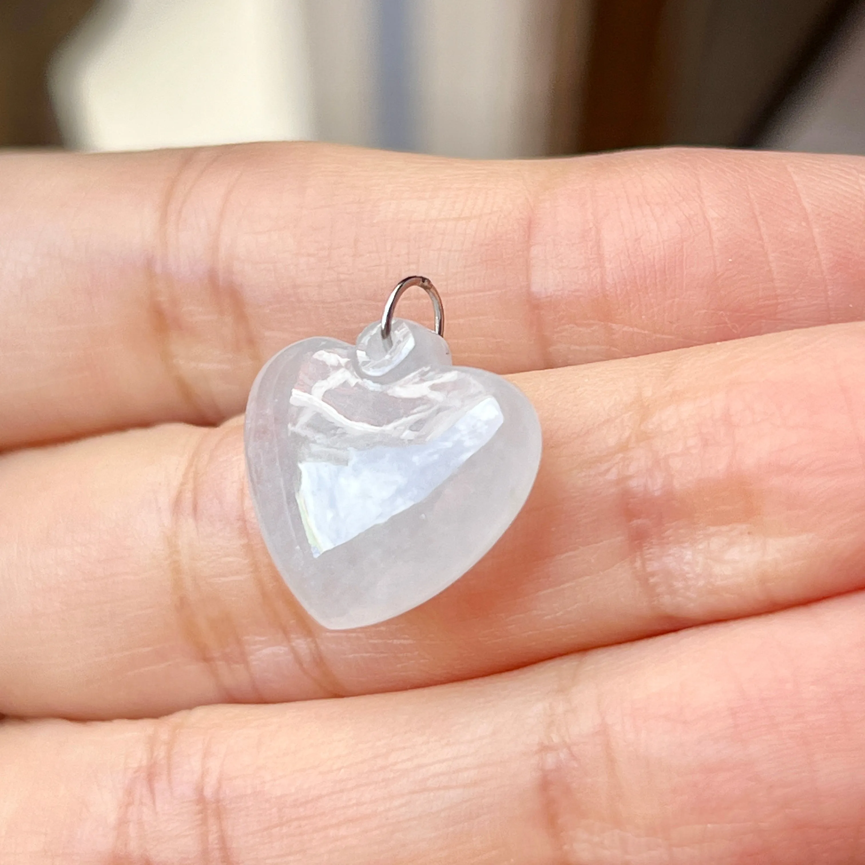 A-Grade White Jadeite Heart Pendant No. 172523