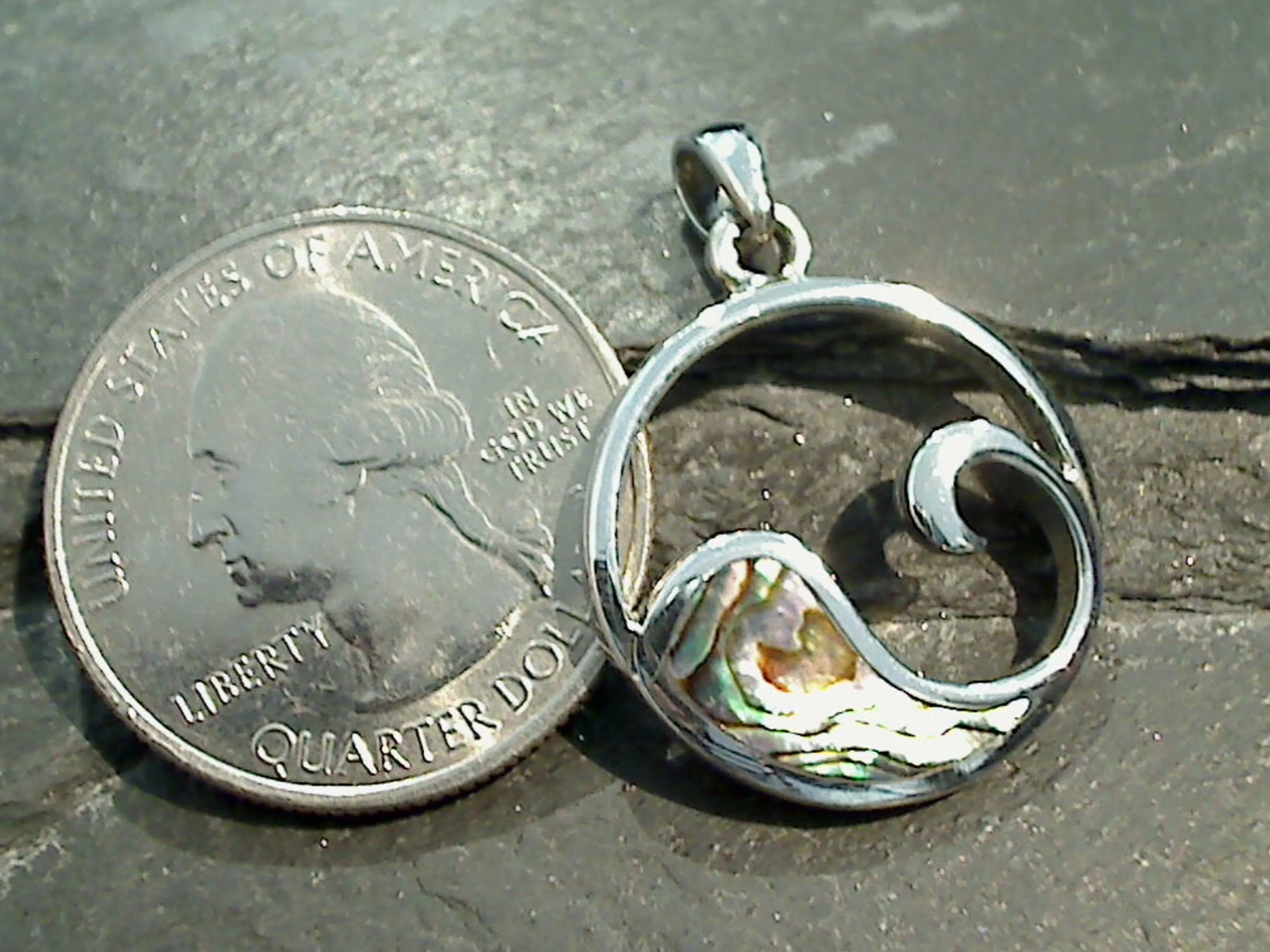 Abalone, Sterling Silver Wave Pendant