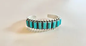 Adjustable Stamped Silver & Turquoise Bracelet Cuff