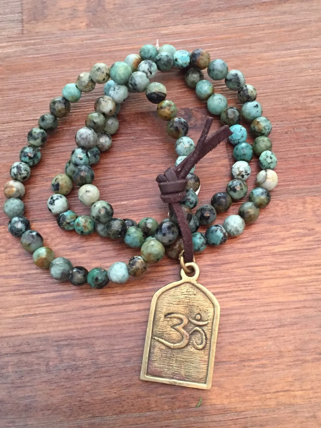 African Turquoise Shiva Aum Prayer Beads Mala Bracelet Om