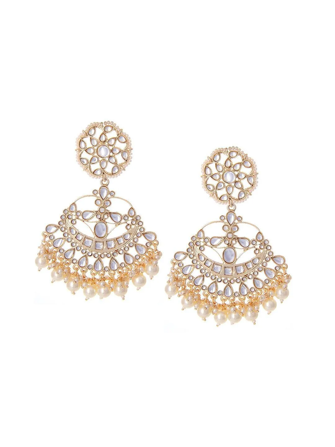 Akshaya In Huge Kundan Stud Chandbali Earrings