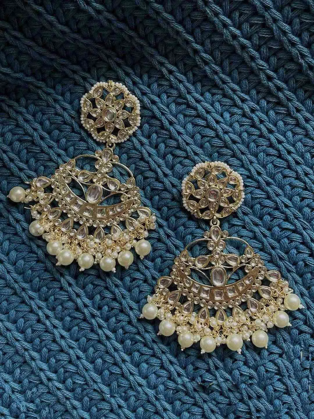 Akshaya In Huge Kundan Stud Chandbali Earrings