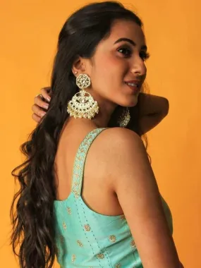Akshaya In Huge Kundan Stud Chandbali Earrings