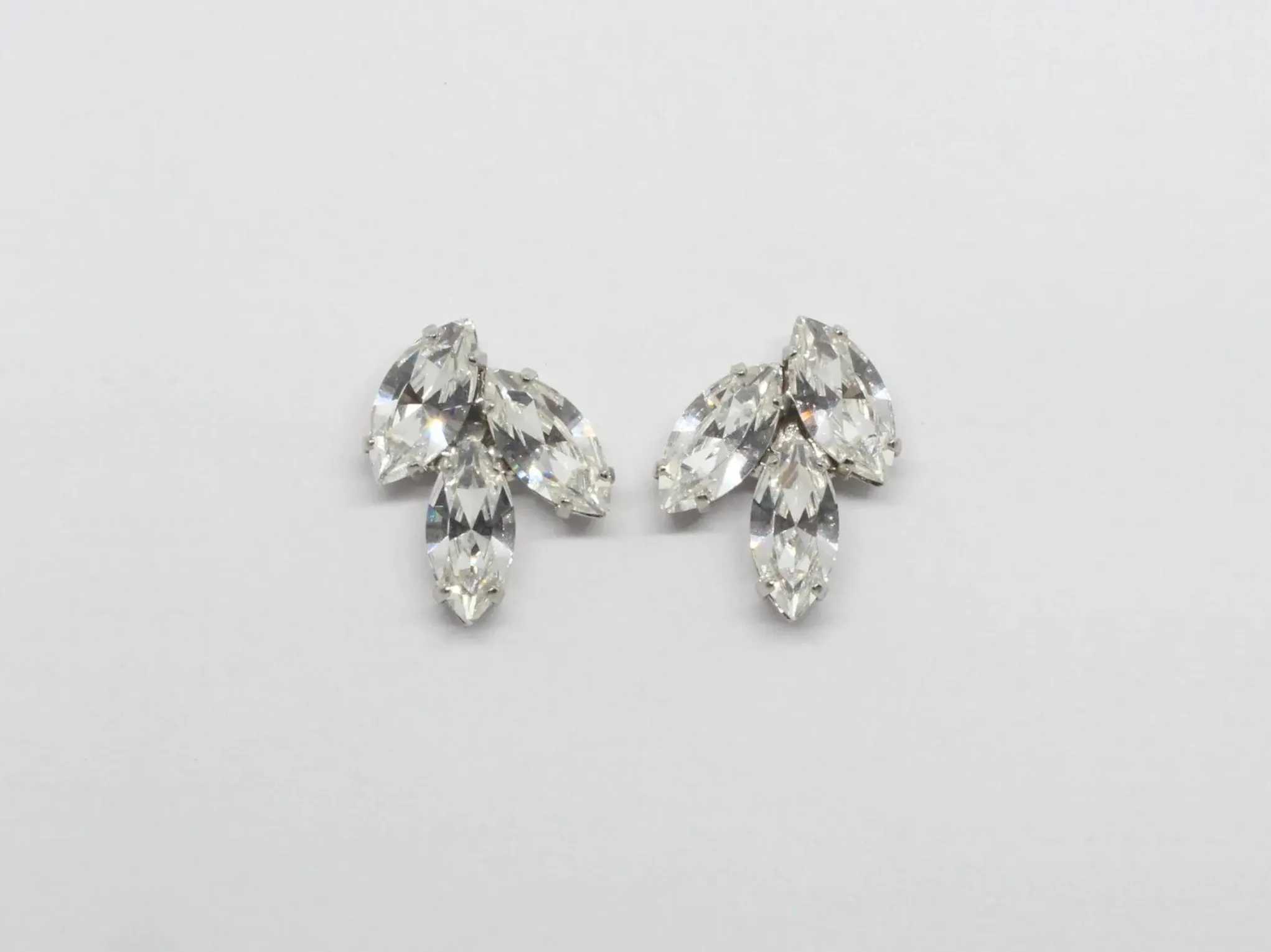 Alysar - Silver Swarovski Navette Bridal Cluster Earrings