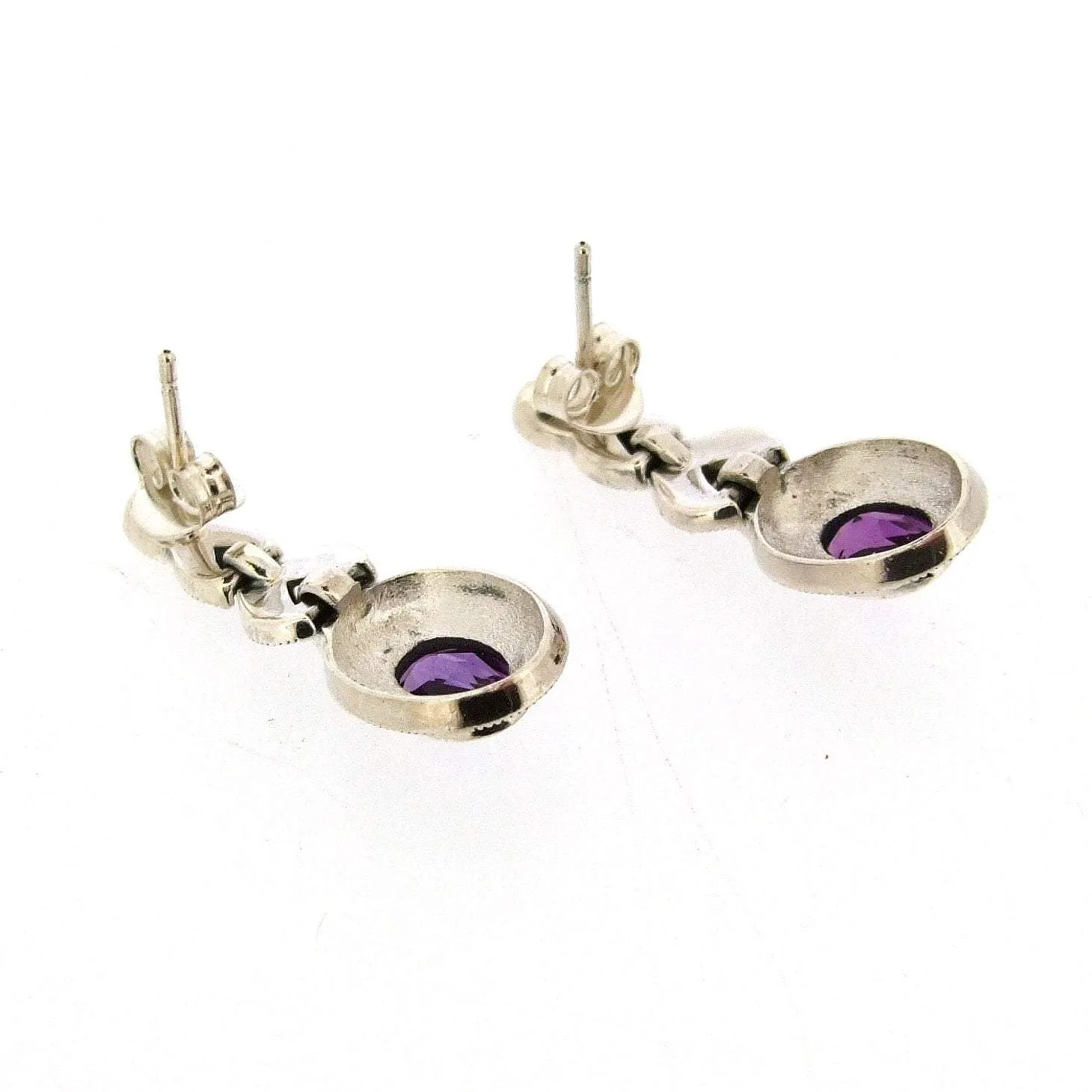Amethyst silver Marcasite plait oval Earrings