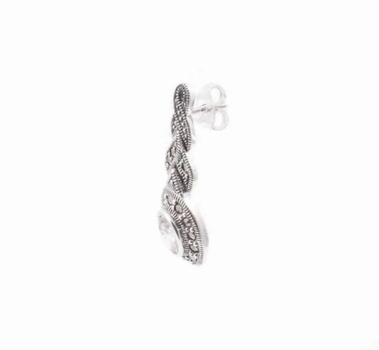 Amethyst silver Marcasite plait oval Earrings