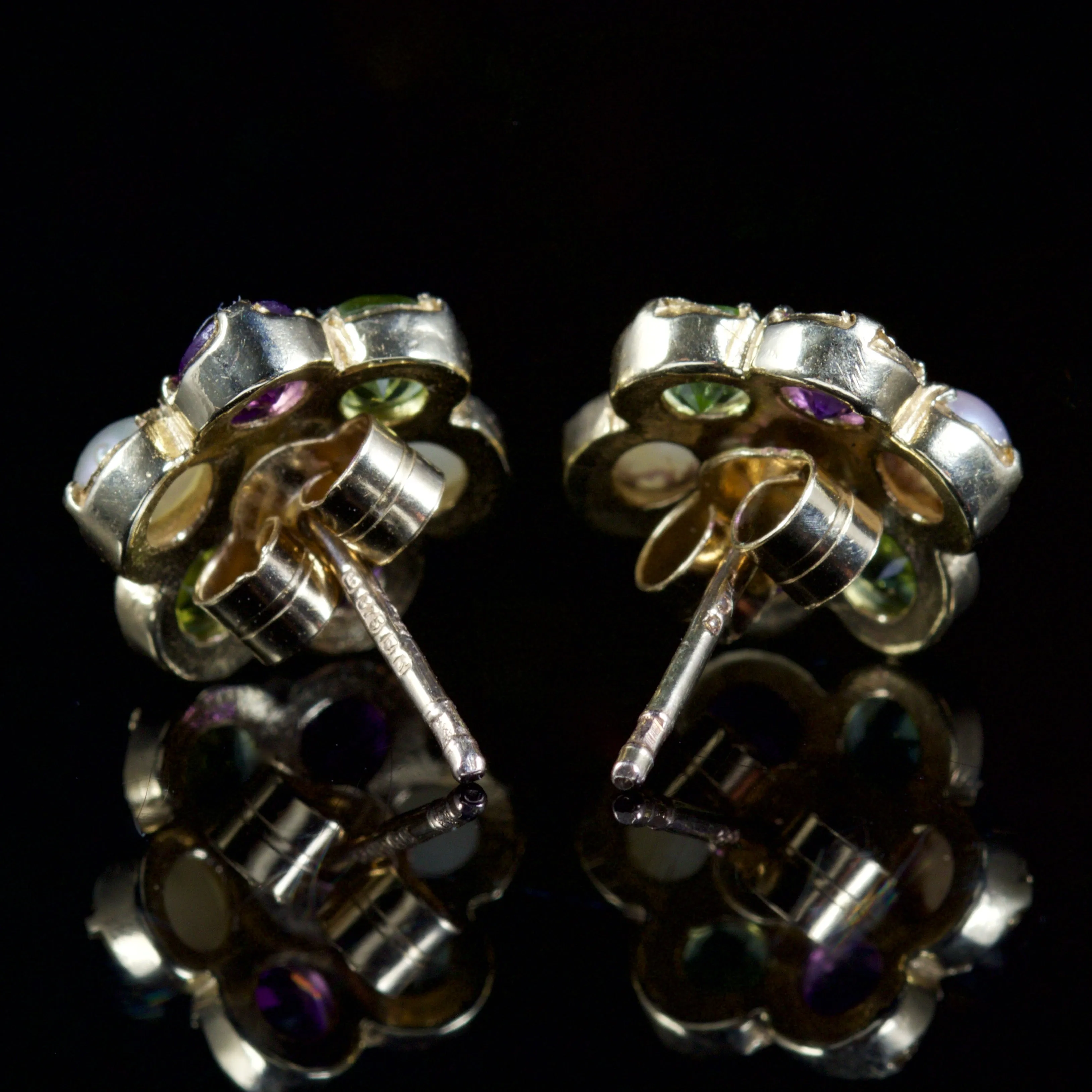 Antique Victorian Suffragette Cluster Earrings 9Ct Gold Circa 1900
